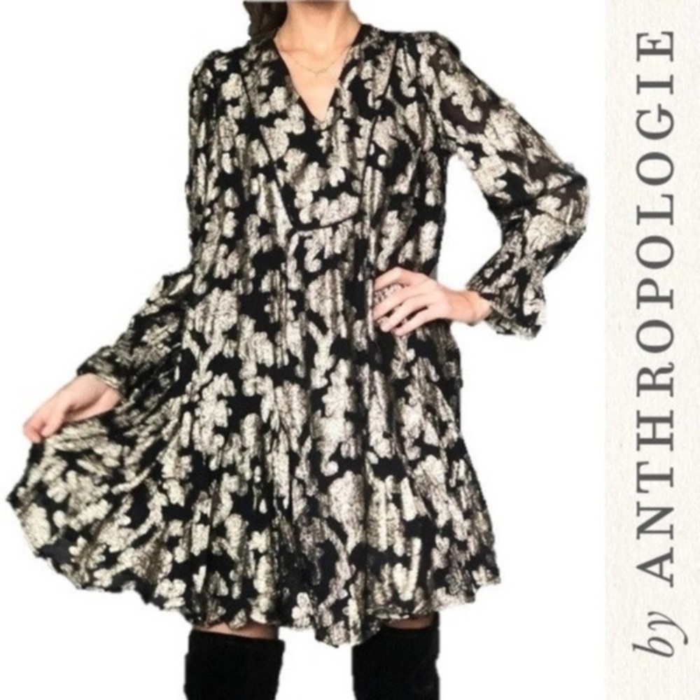 Anthropologie floral metallic tunic dress